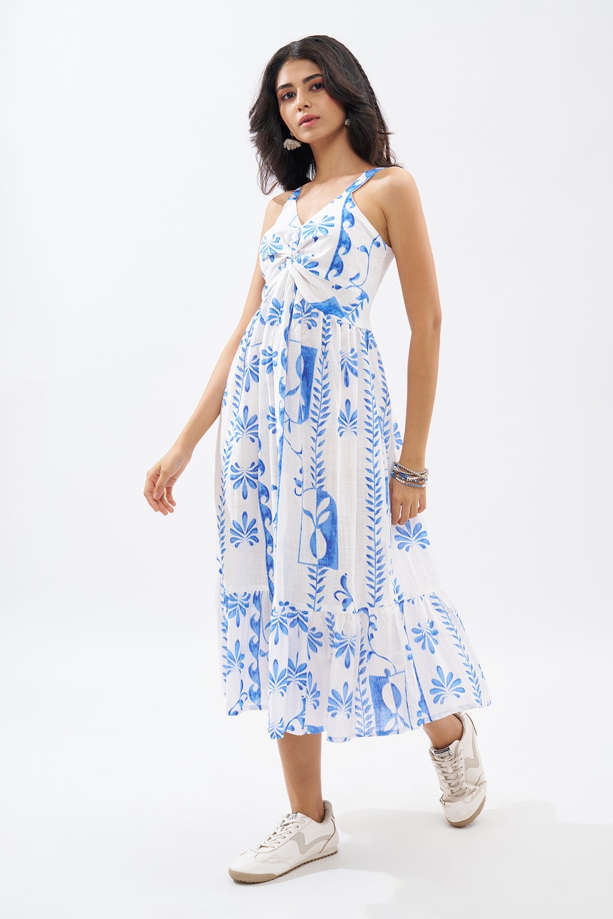White Printed Sleeveless Dress