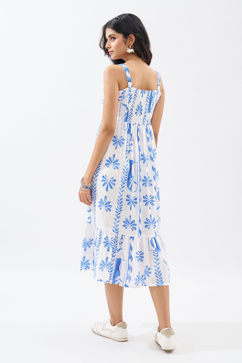 White Printed Sleeveless Dress