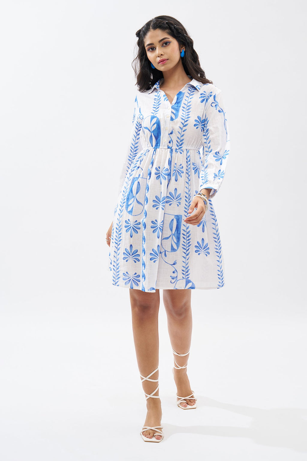 White Printed Shirt Dress