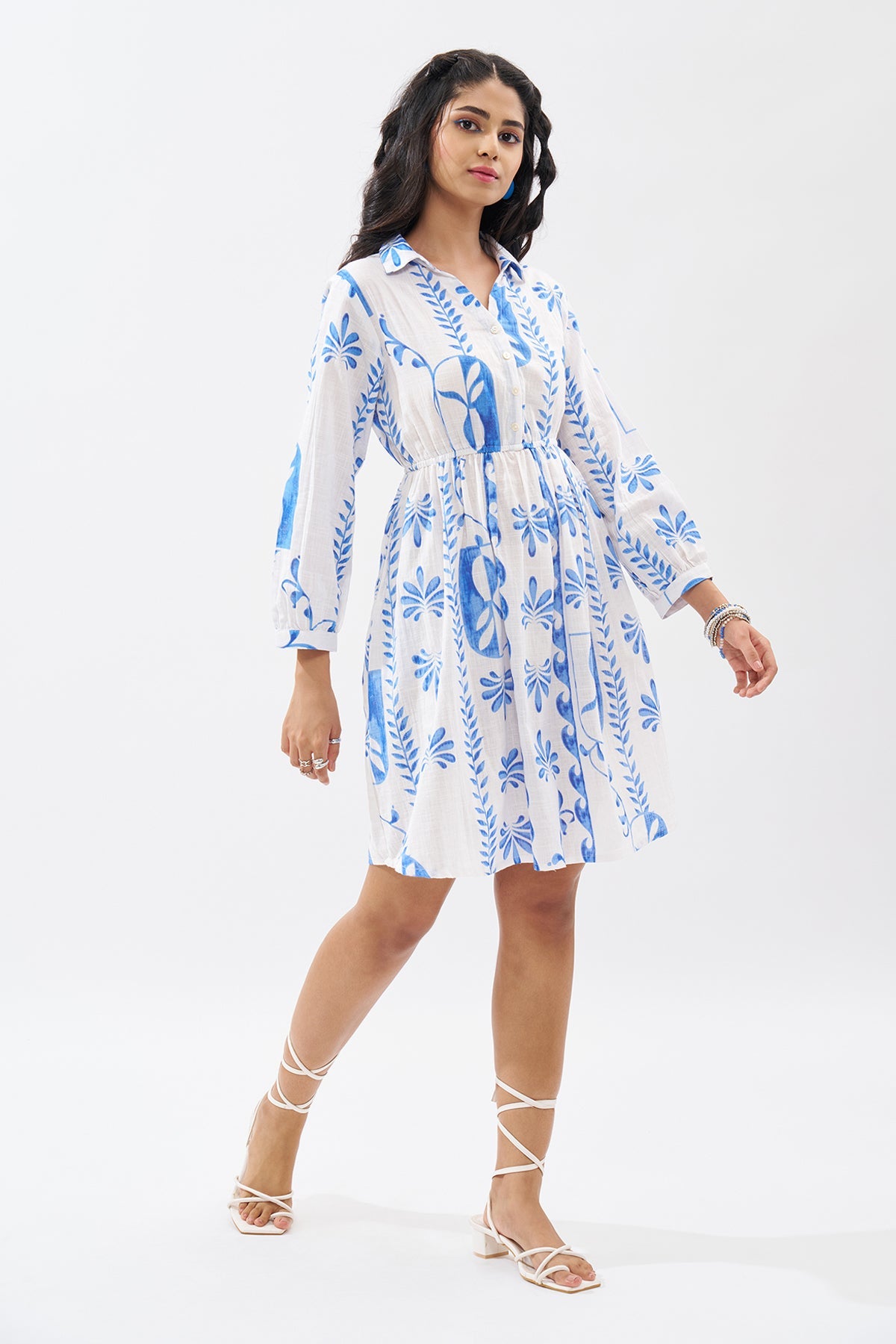 White Printed Shirt Dress