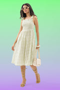 Sage Green Sleeveless Checked Dress