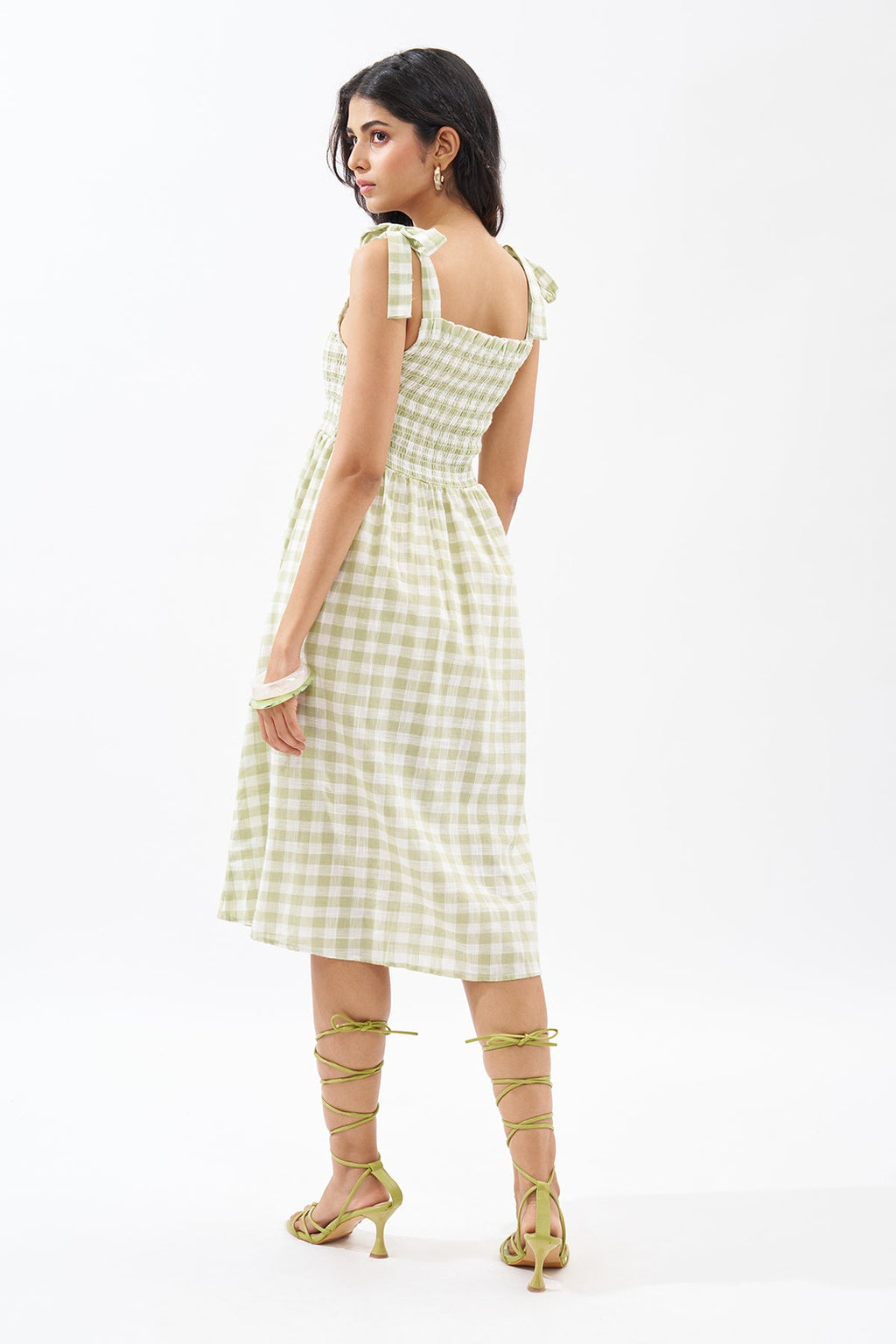 Sage Green Sleeveless Checked Dress
