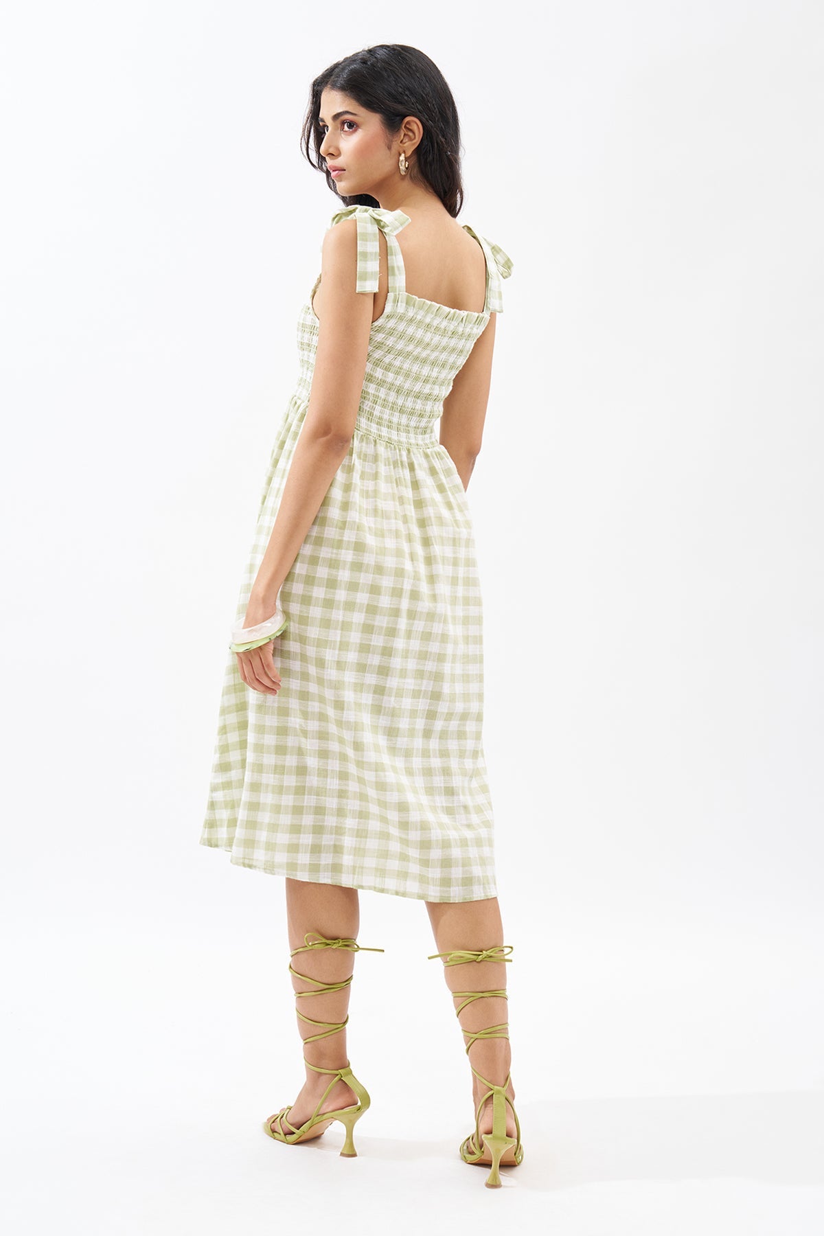 Sage Green Sleeveless Checked Dress