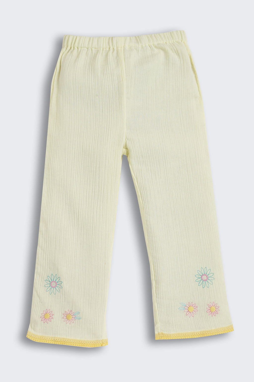 Yellow Floral Embroidery Regular Fit Pant