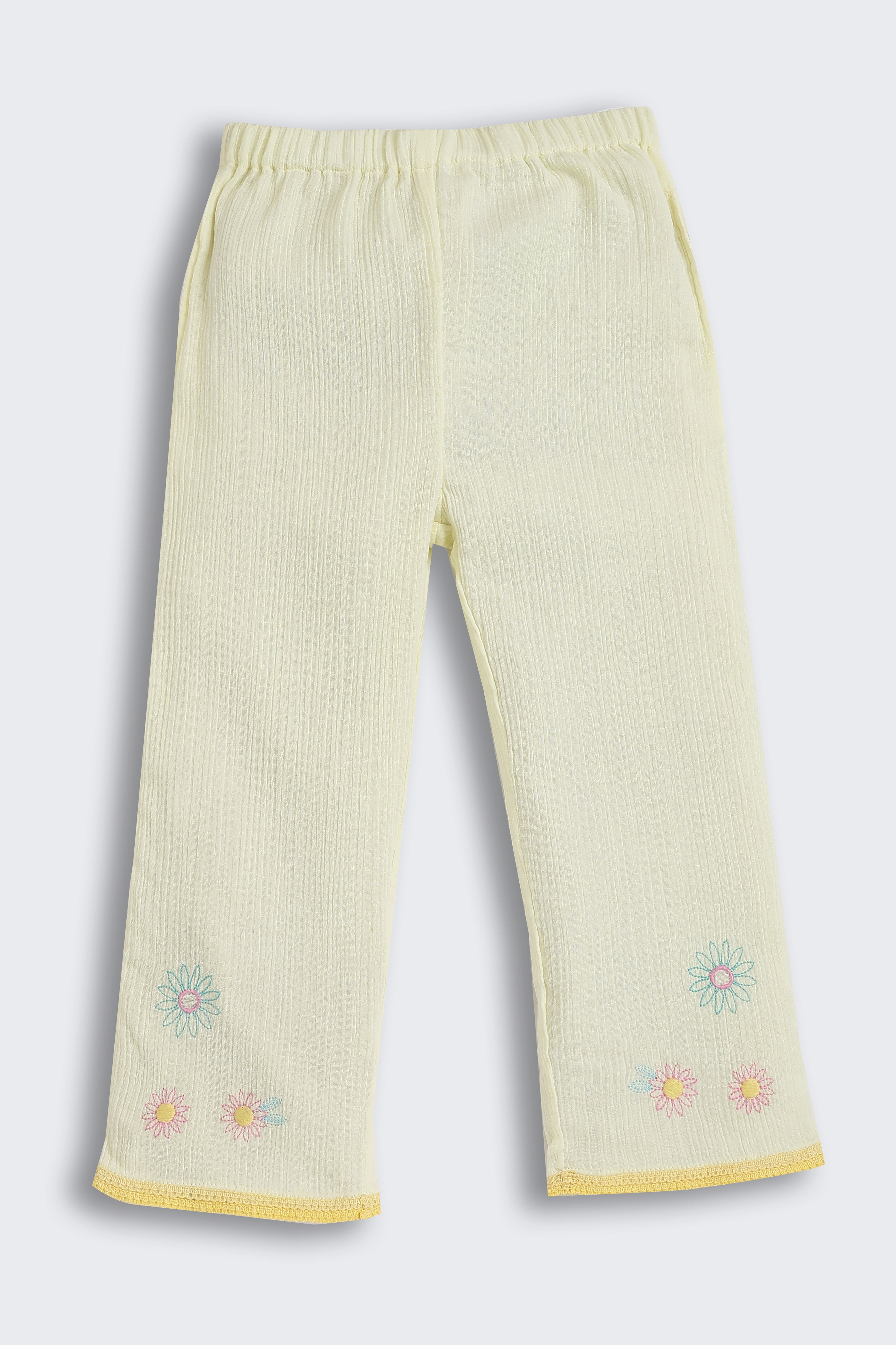 Yellow Floral Embroidery Regular Fit Pant