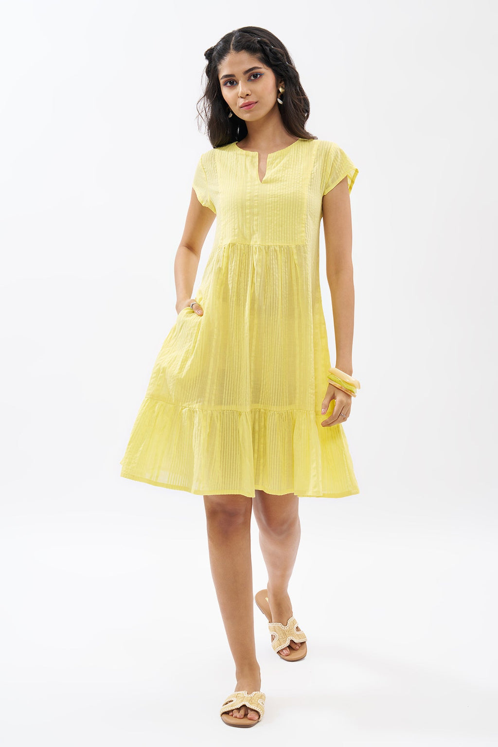 Yellow A-line Seersucker Dress