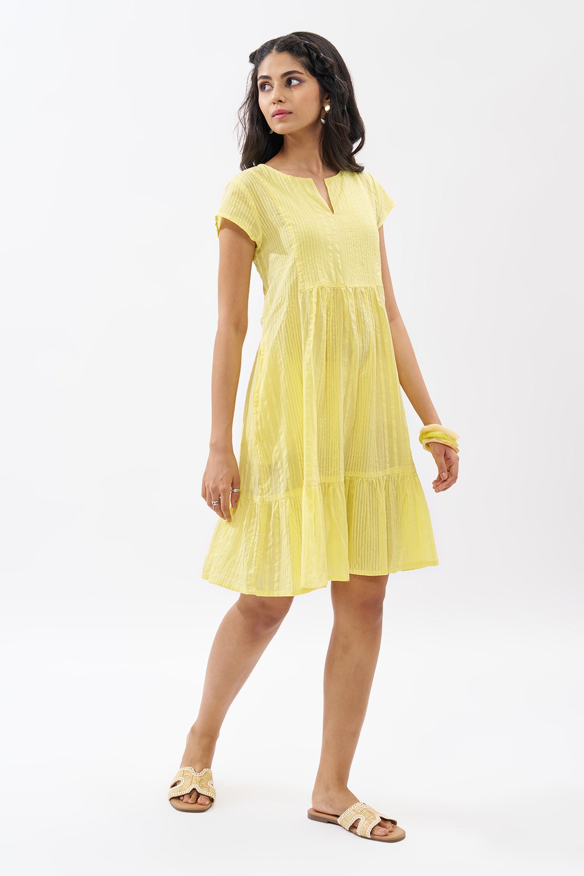 Yellow A-line Seersucker Dress