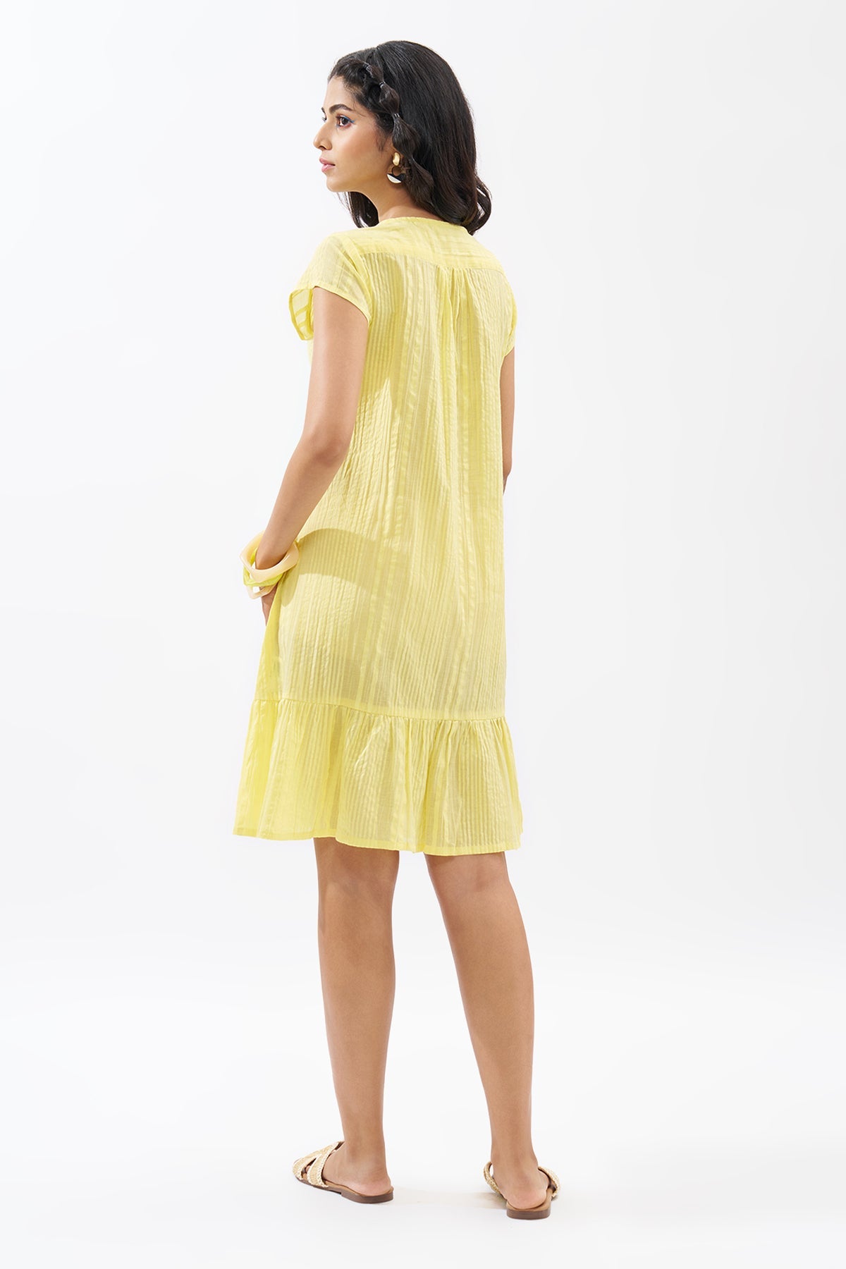 Yellow A-line Seersucker Dress
