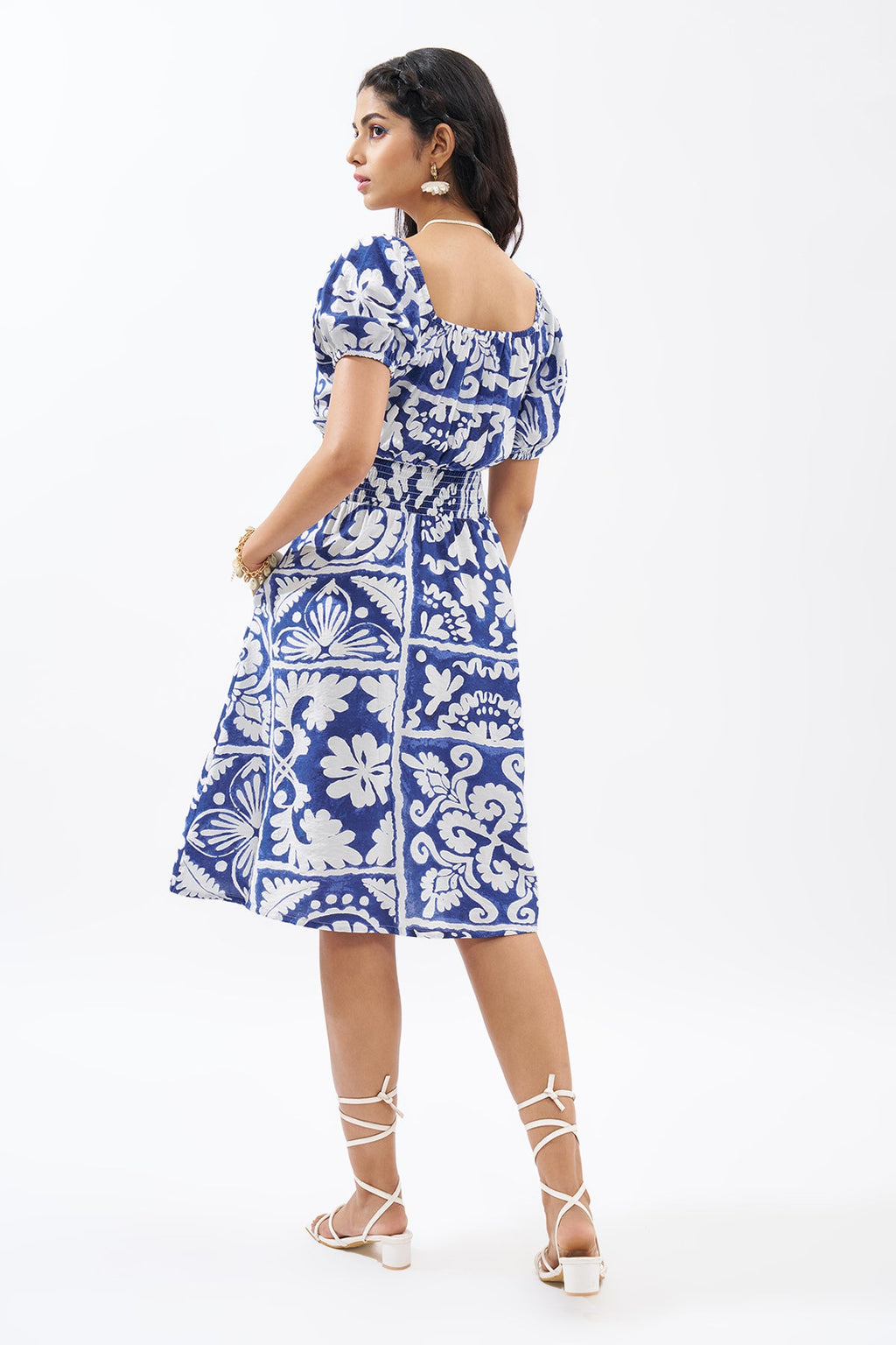 Blue Off-Shoulder Printed Dress