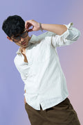 Off White Textured Regular Fit Casual Shirt