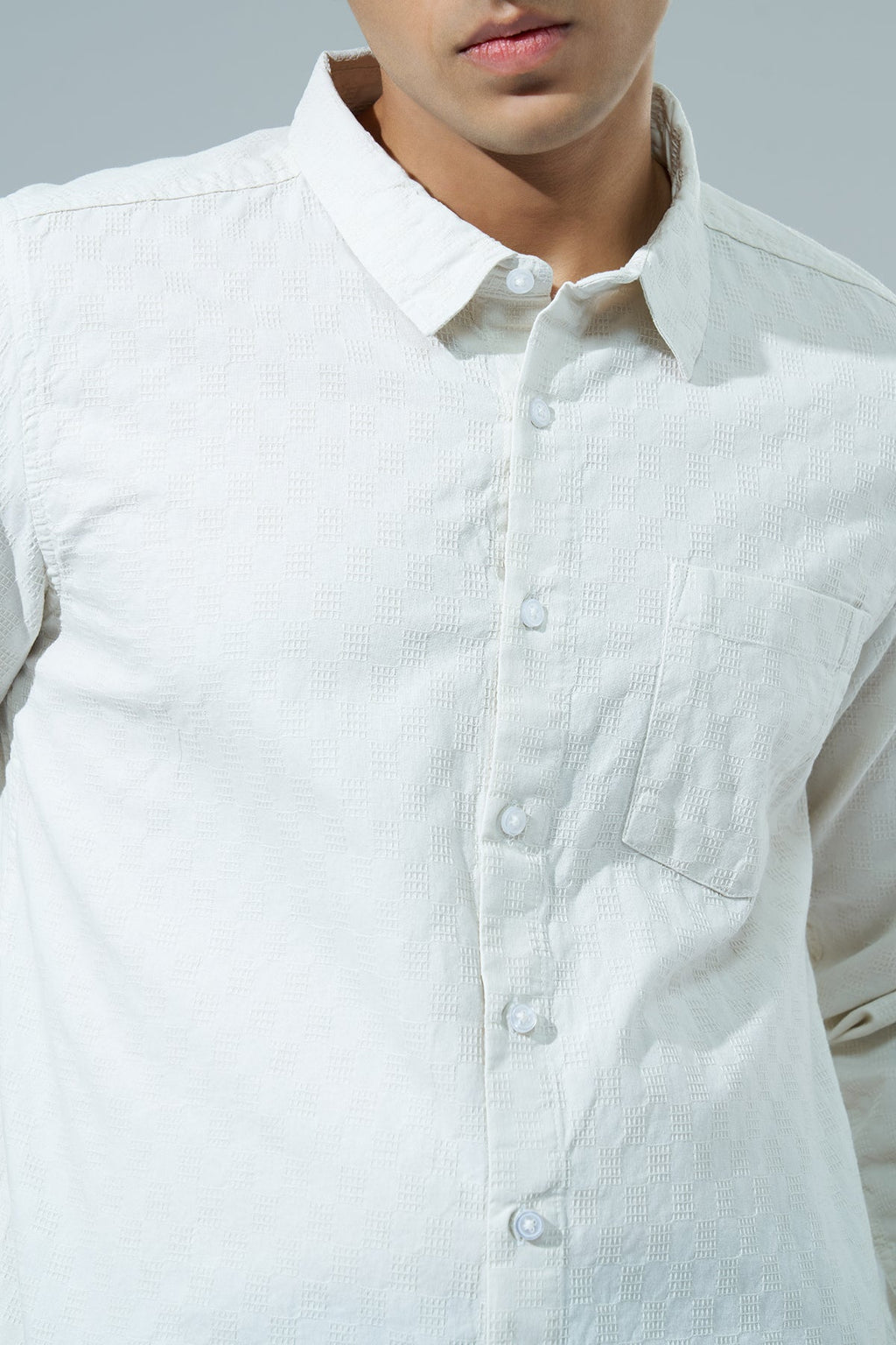 Off White Textured Regular Fit Casual Shirt