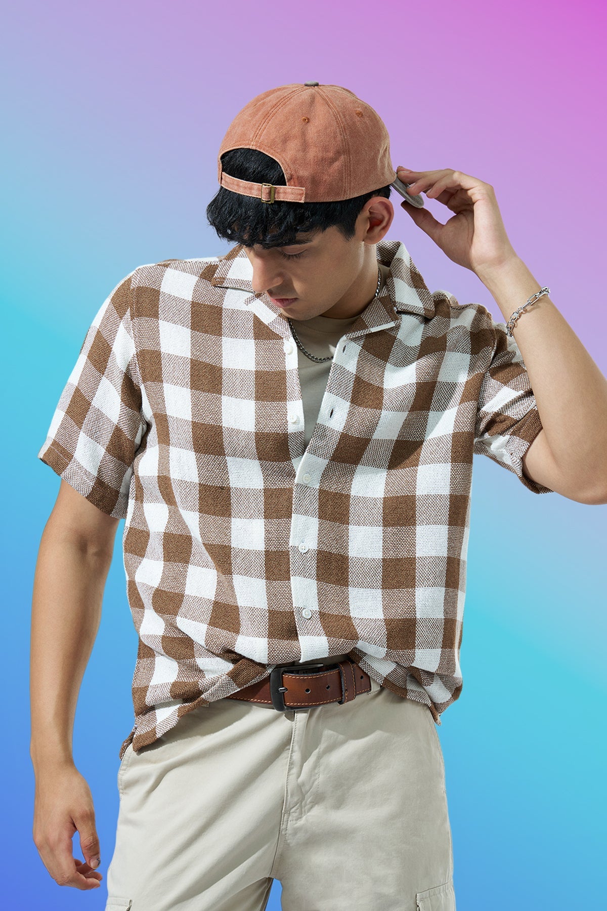 Off White Checked Regular Fit Casual Shirt