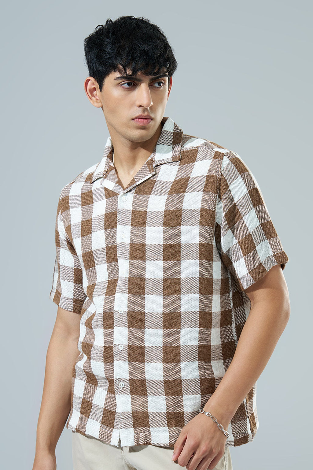 Off White Checked Regular Fit Casual Shirt