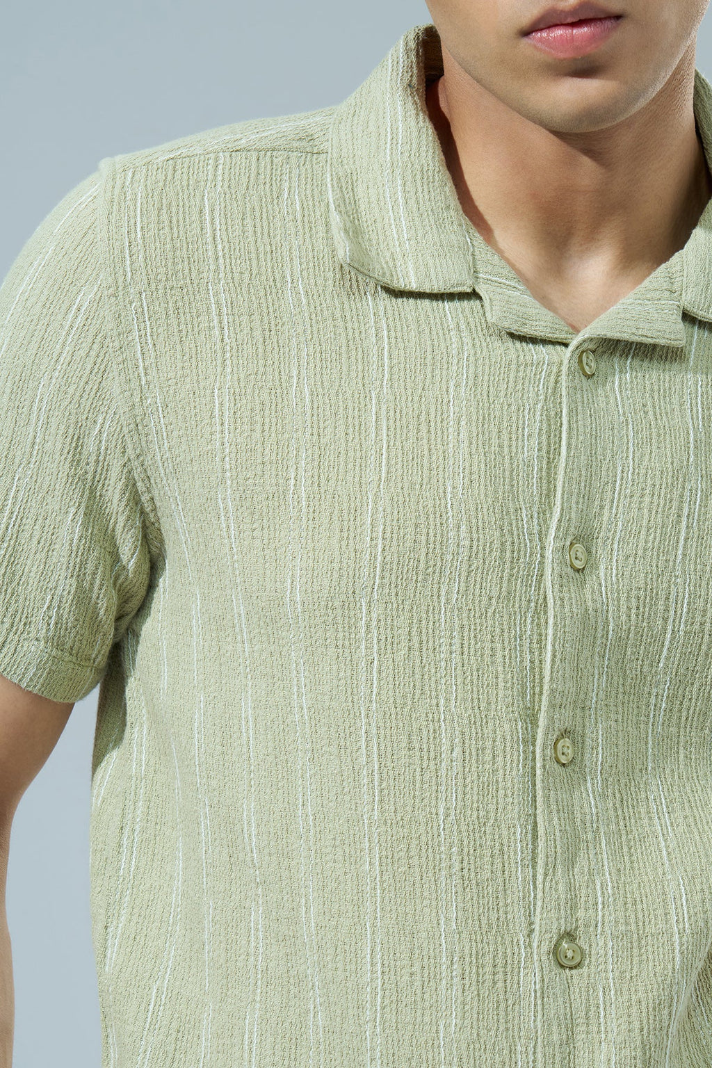 Green Striped Regular Fit Casual Shirt