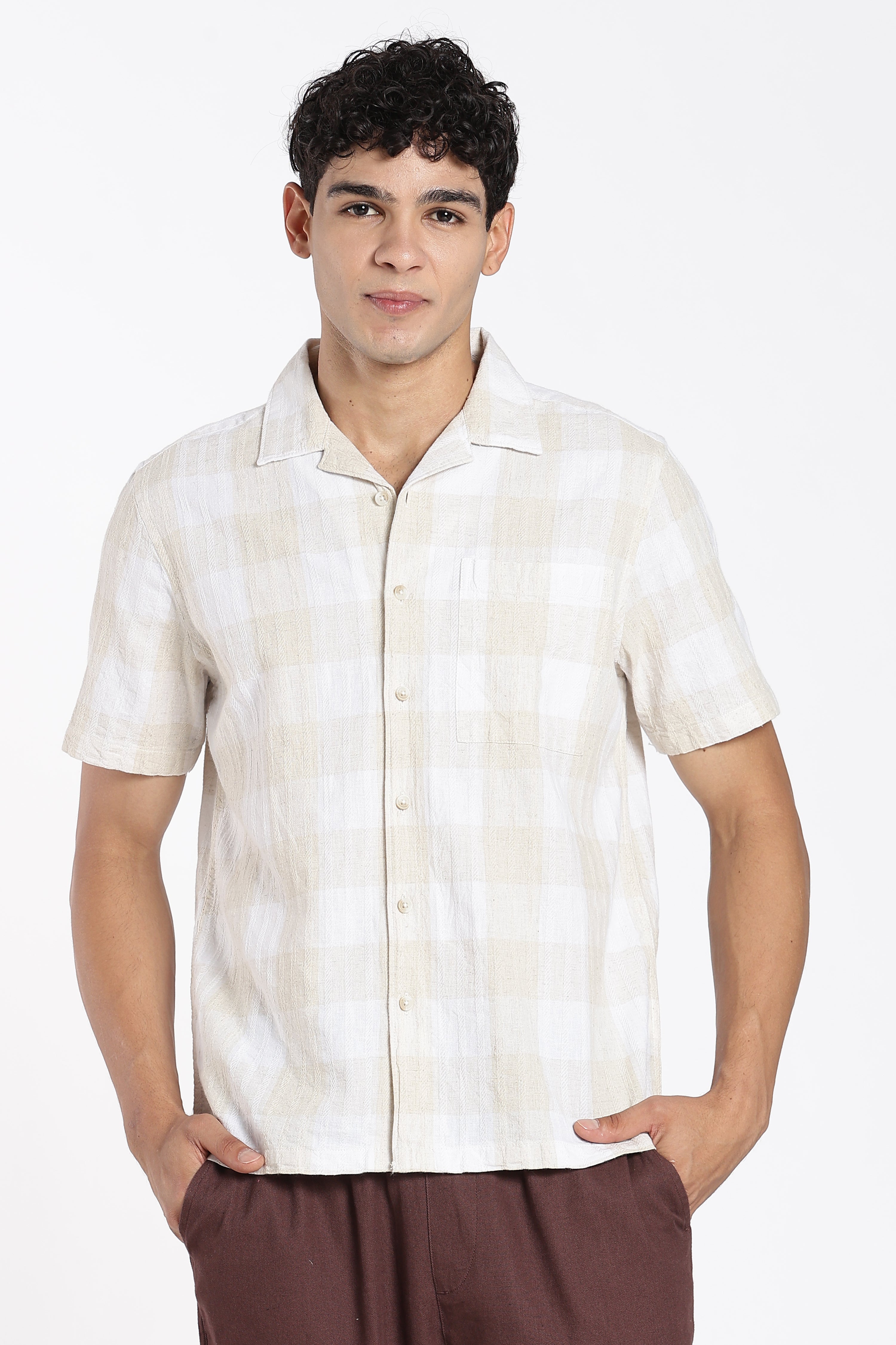Beige Checkered Regular Fit Shirt