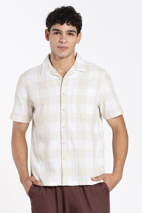 Beige Checkered Regular Fit Shirt