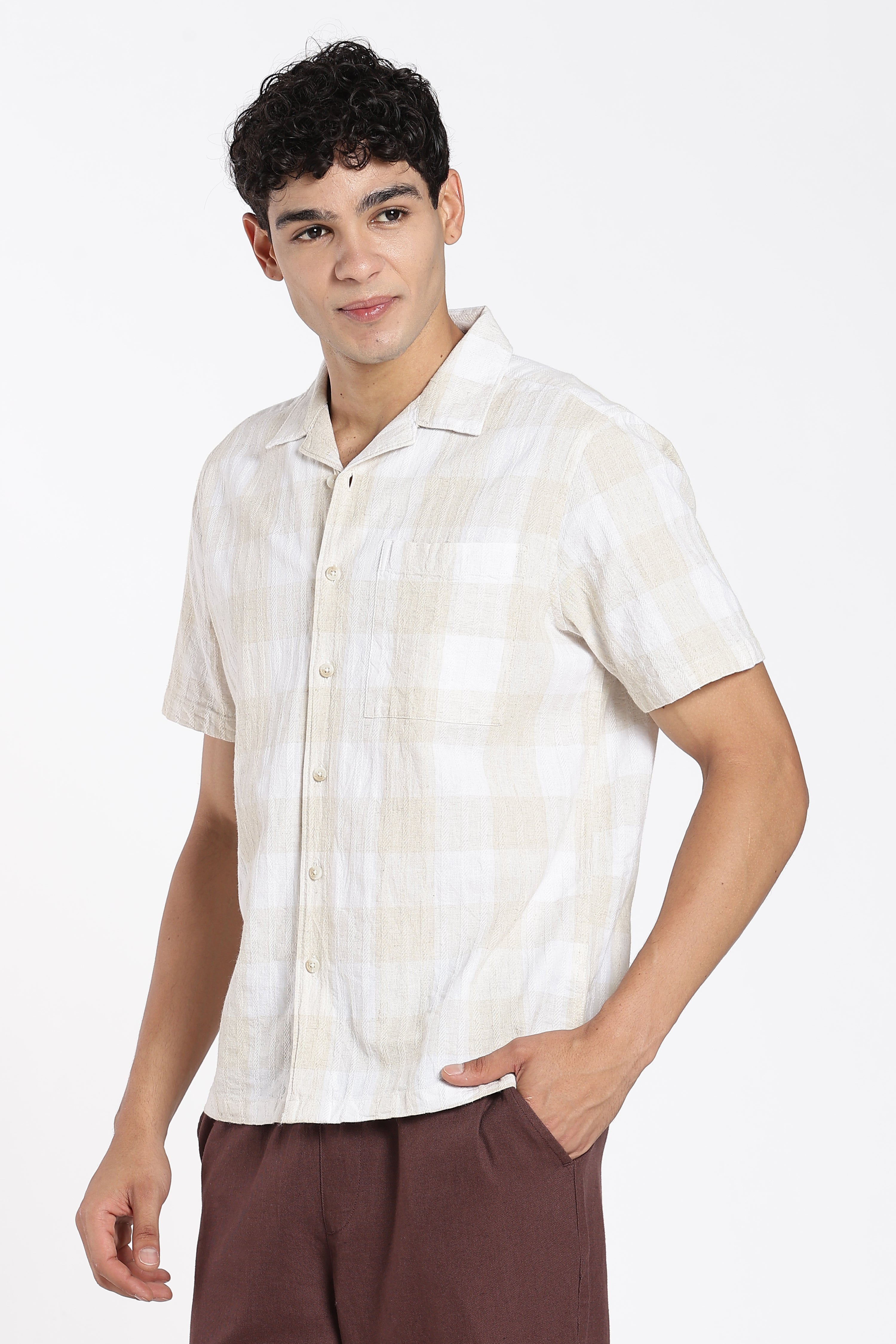 Beige Checkered Regular Fit Shirt