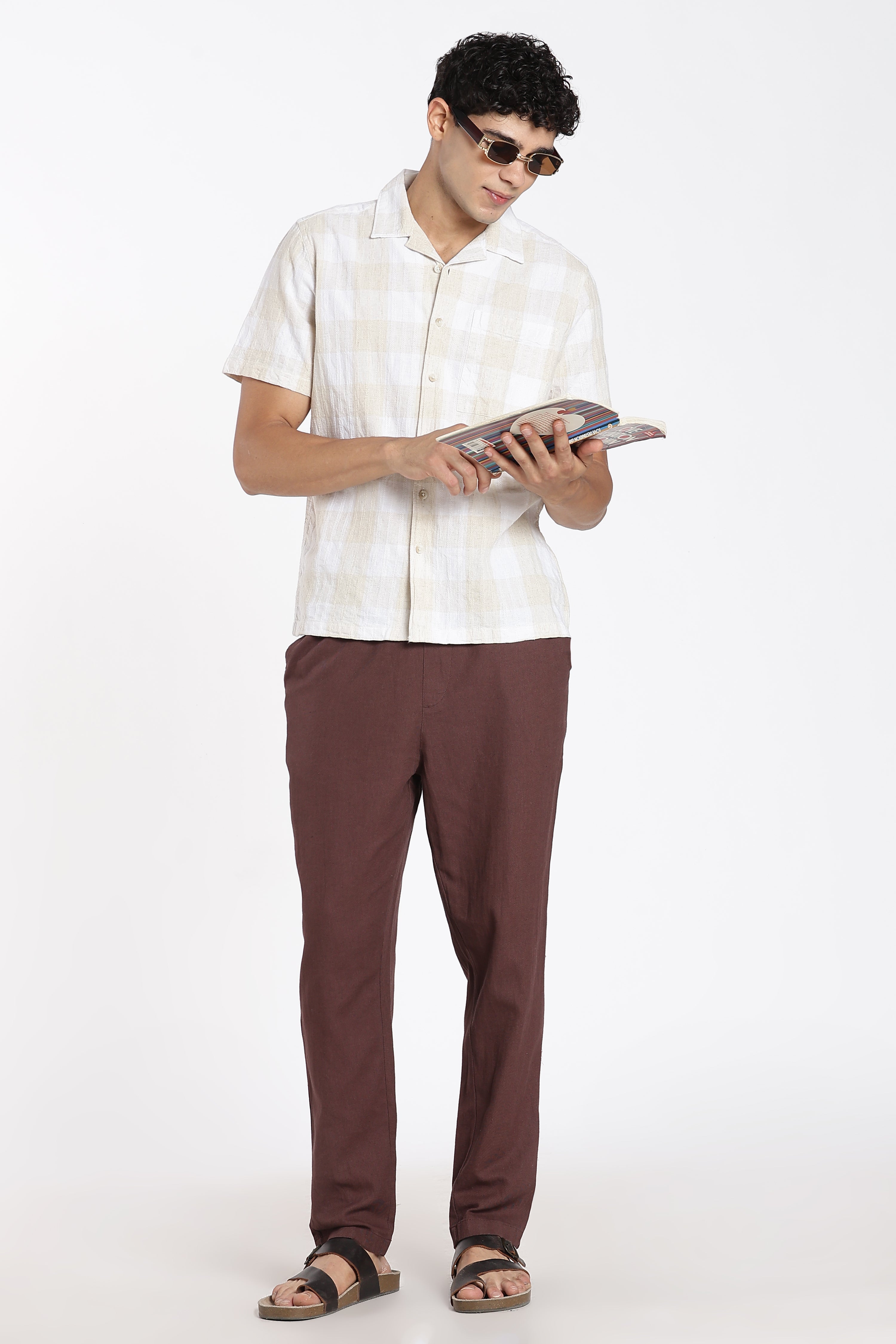 Beige Checkered Regular Fit Shirt