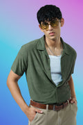 Olive Textured Regular Fit Casual Shirt