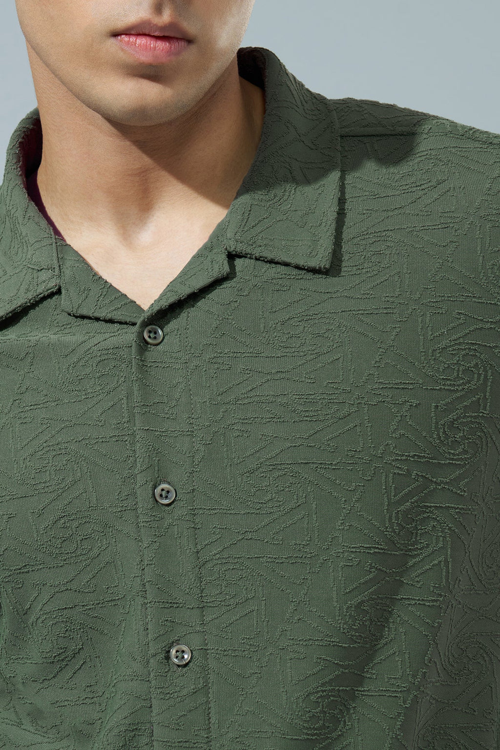 Olive Textured Regular Fit Casual Shirt