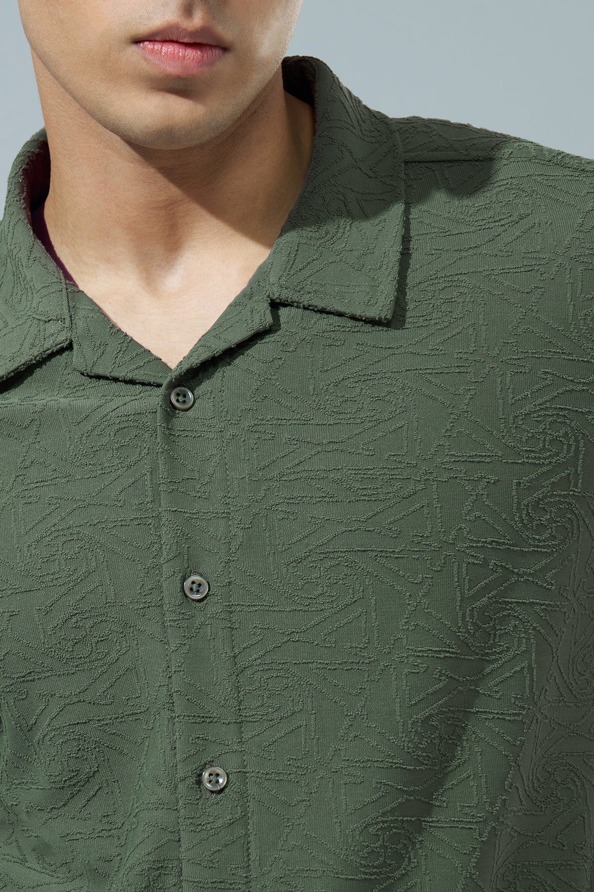 Olive Textured Regular Fit Casual Shirt