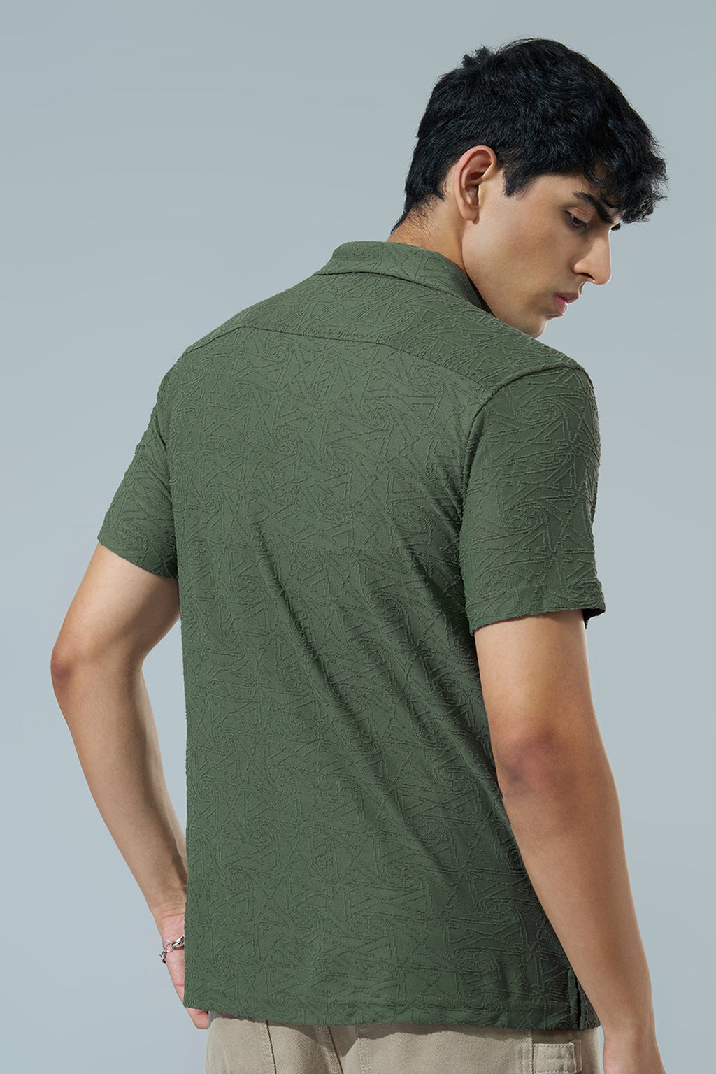 Olive Textured Regular Fit Casual Shirt