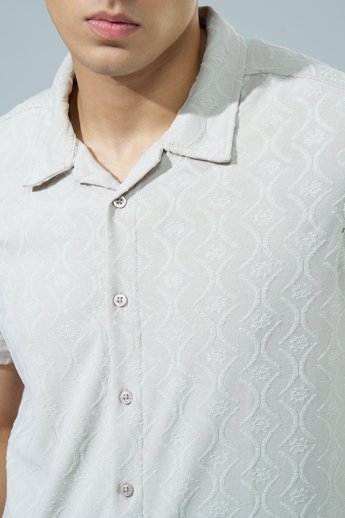 Off White Textured Regular Fit Casual Shirt