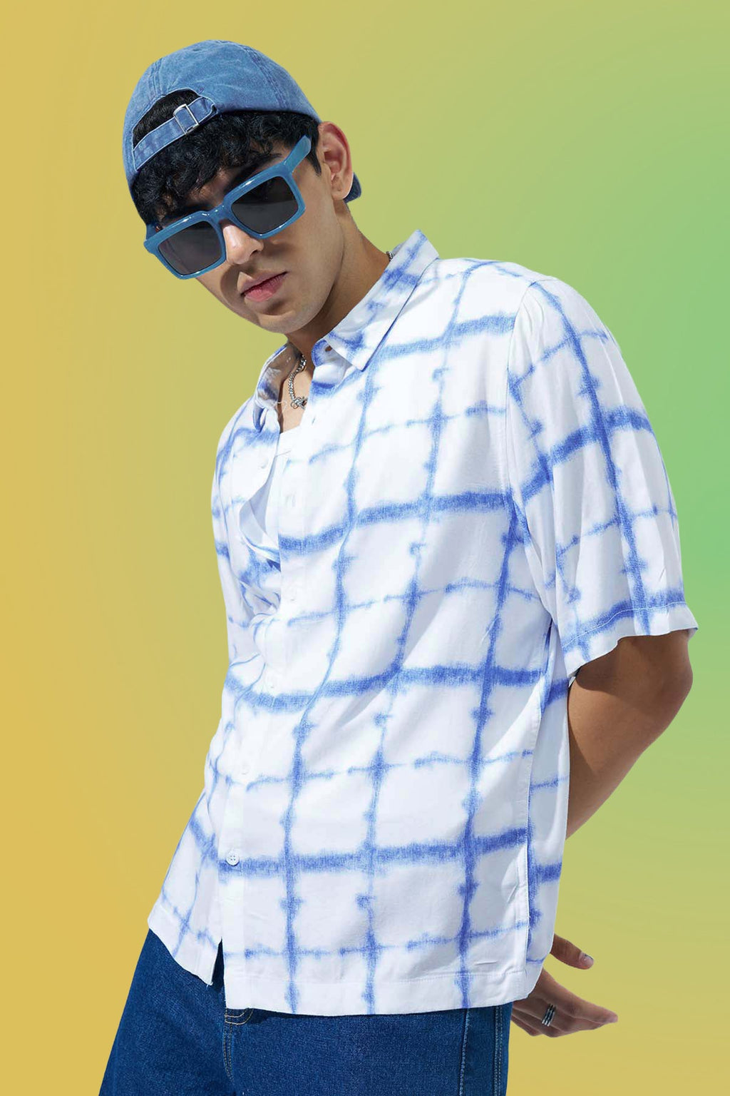 Blue Printed Regular Fit Casual Shirt