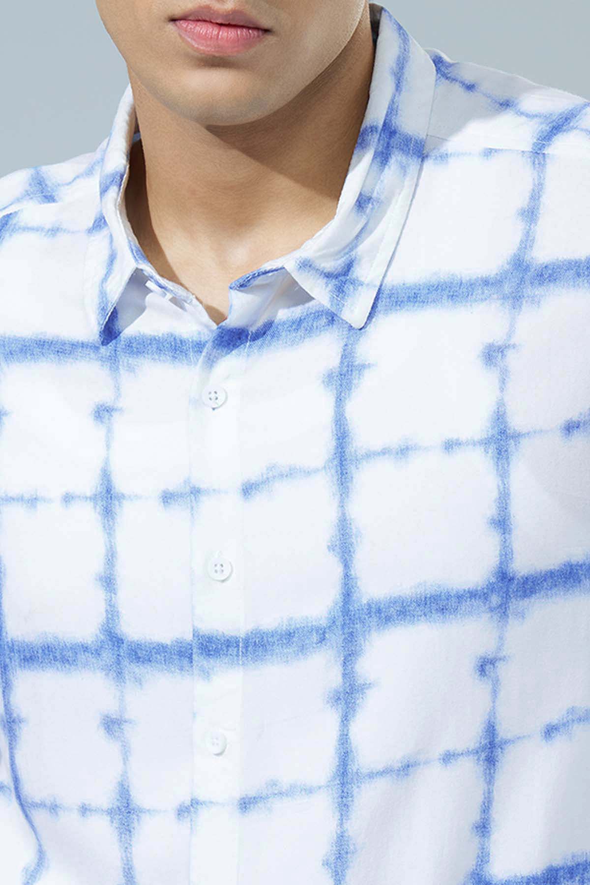Blue Printed Regular Fit Casual Shirt