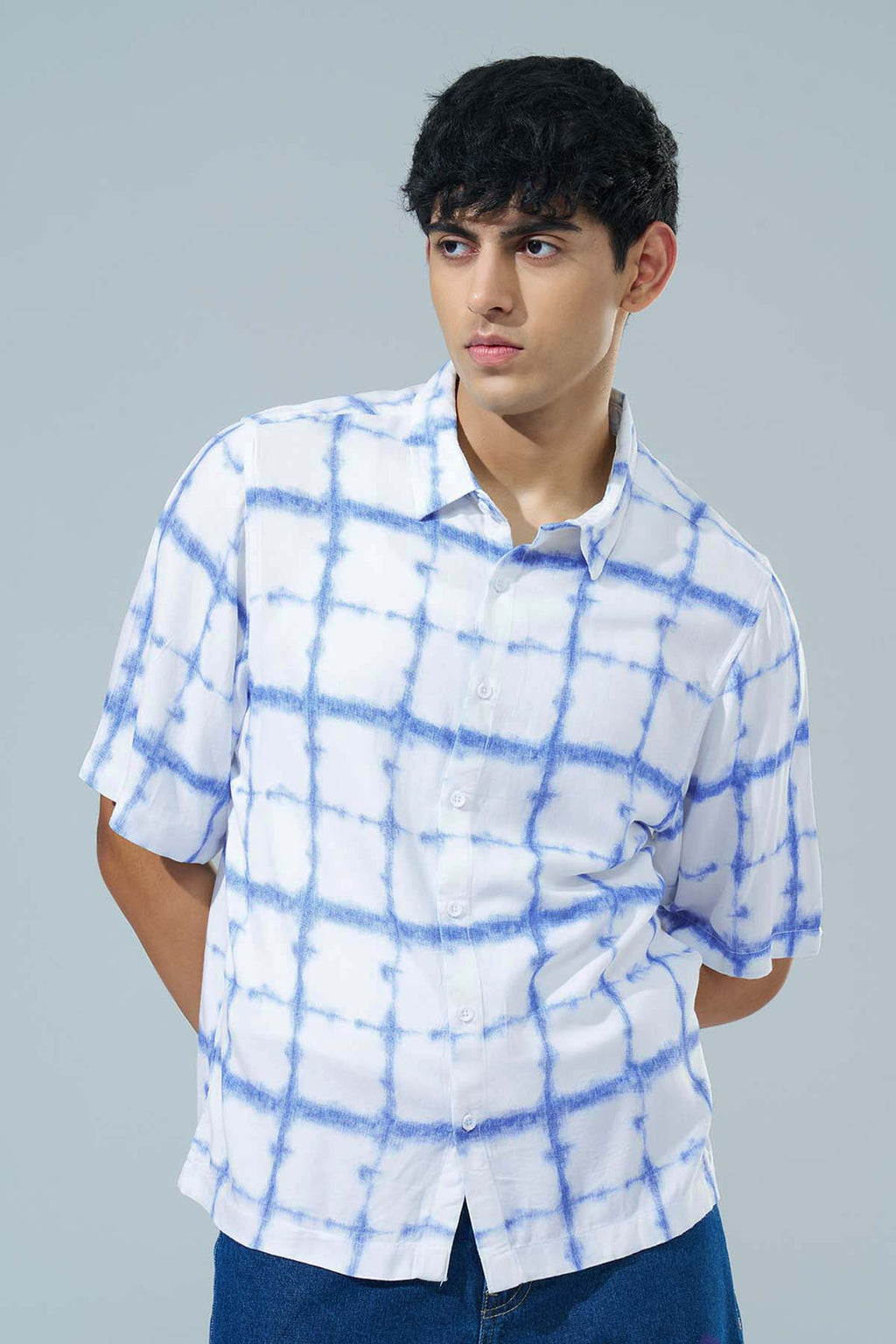 Blue Printed Regular Fit Casual Shirt