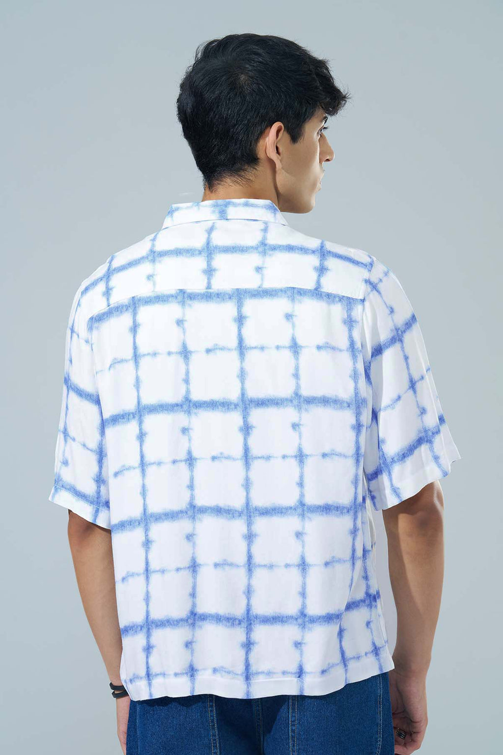 Blue Printed Regular Fit Casual Shirt