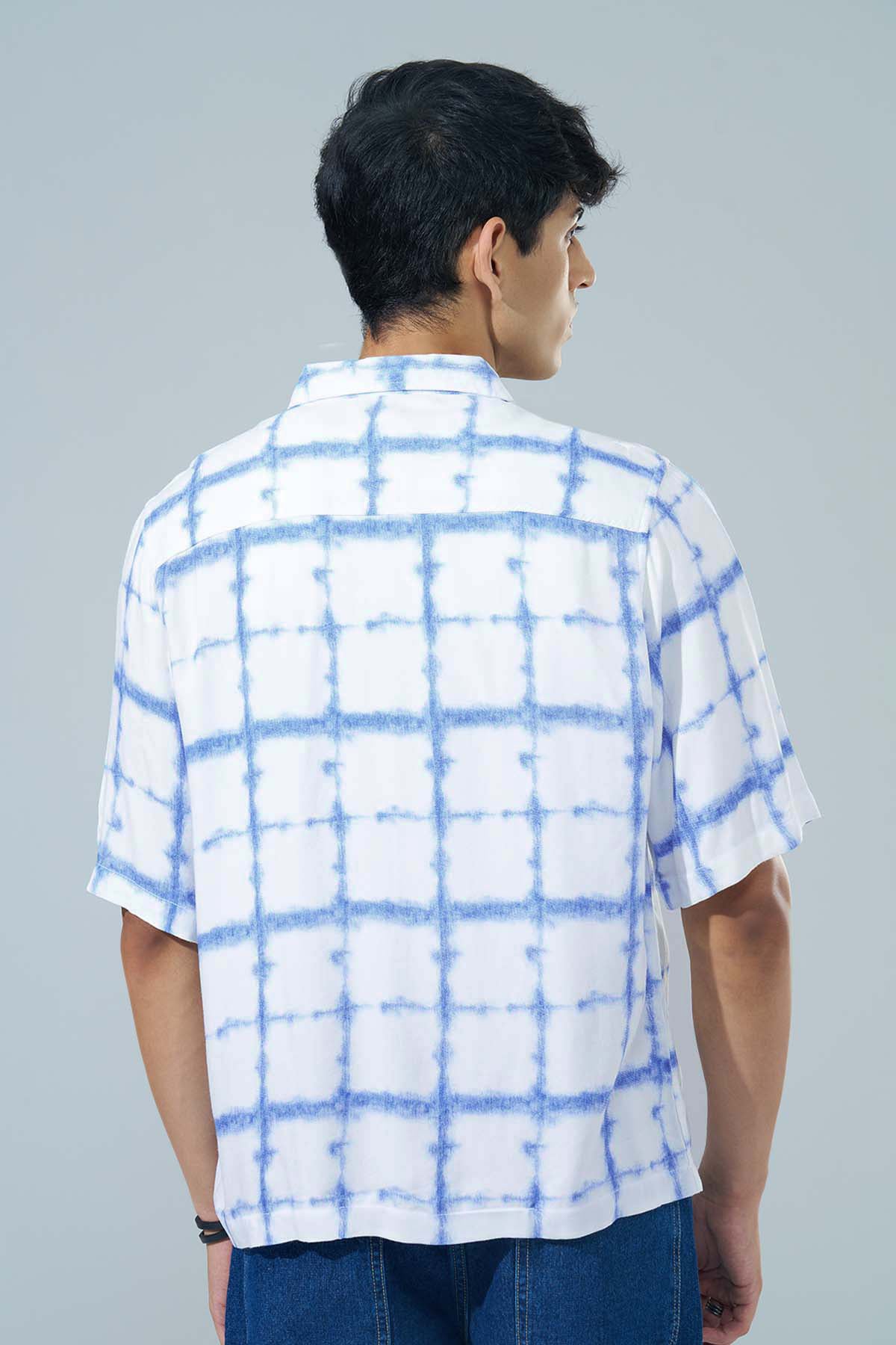 Blue Printed Regular Fit Casual Shirt