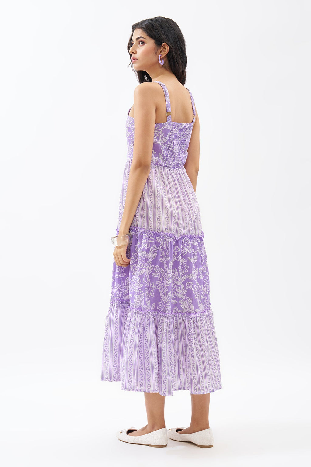 Lilac Printed Sleeveless Tiered Dress