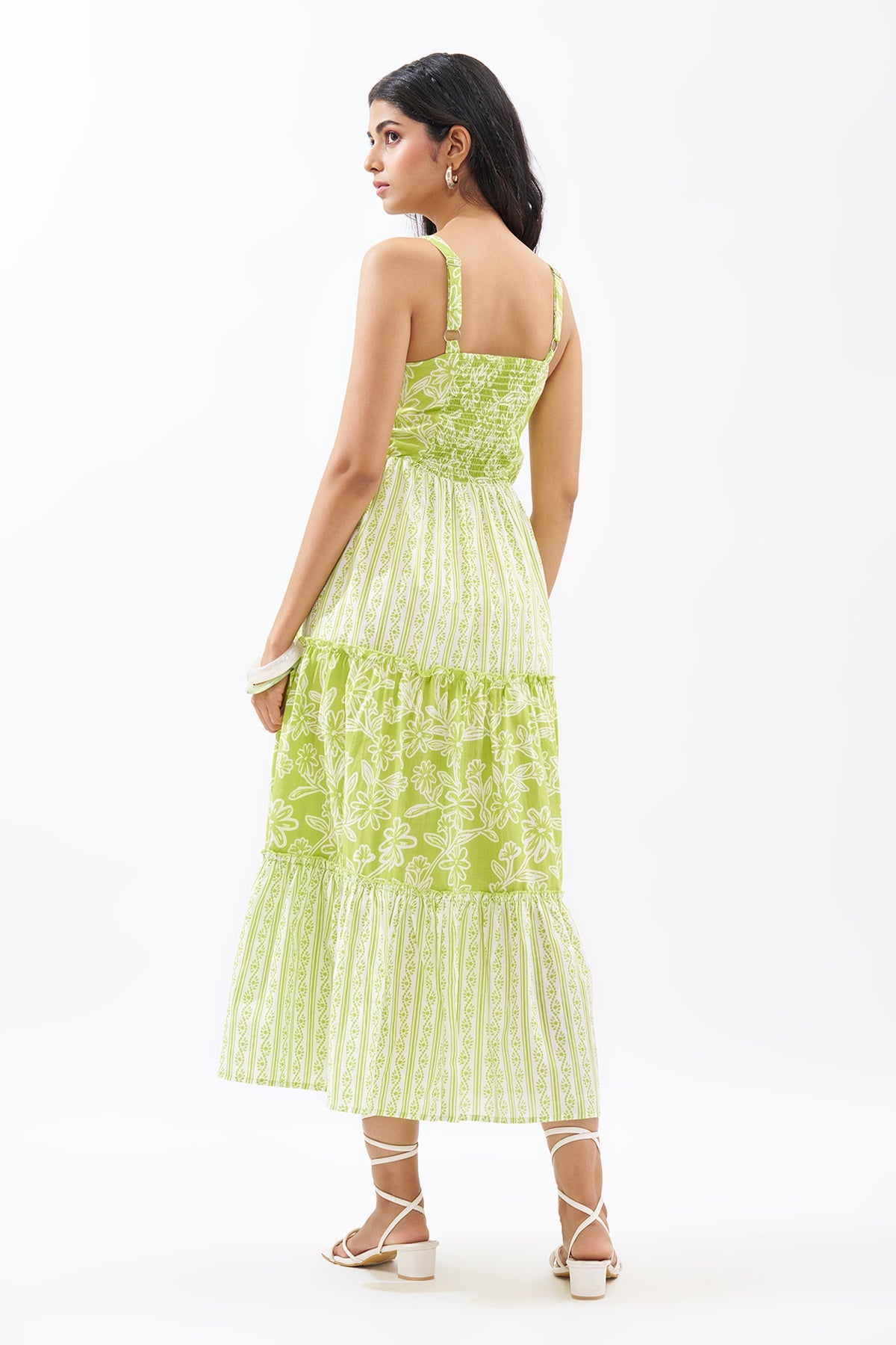 Lime Printed Sleeveless Tiered Dress