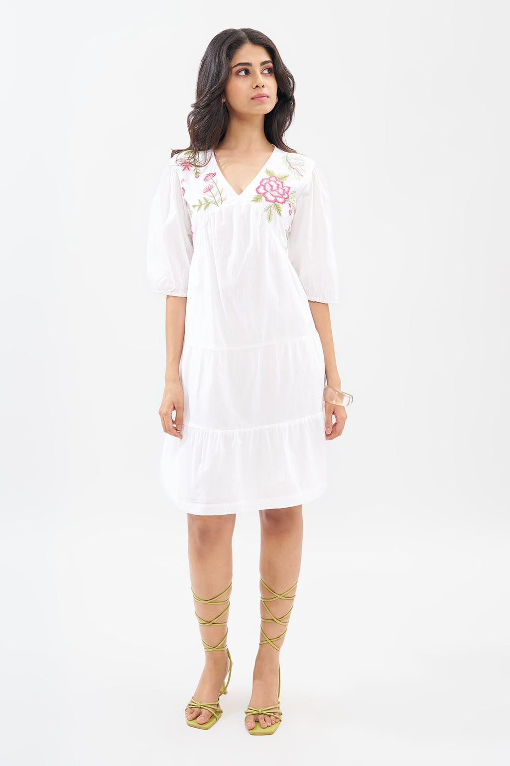 White Tiered Embroidered Dress