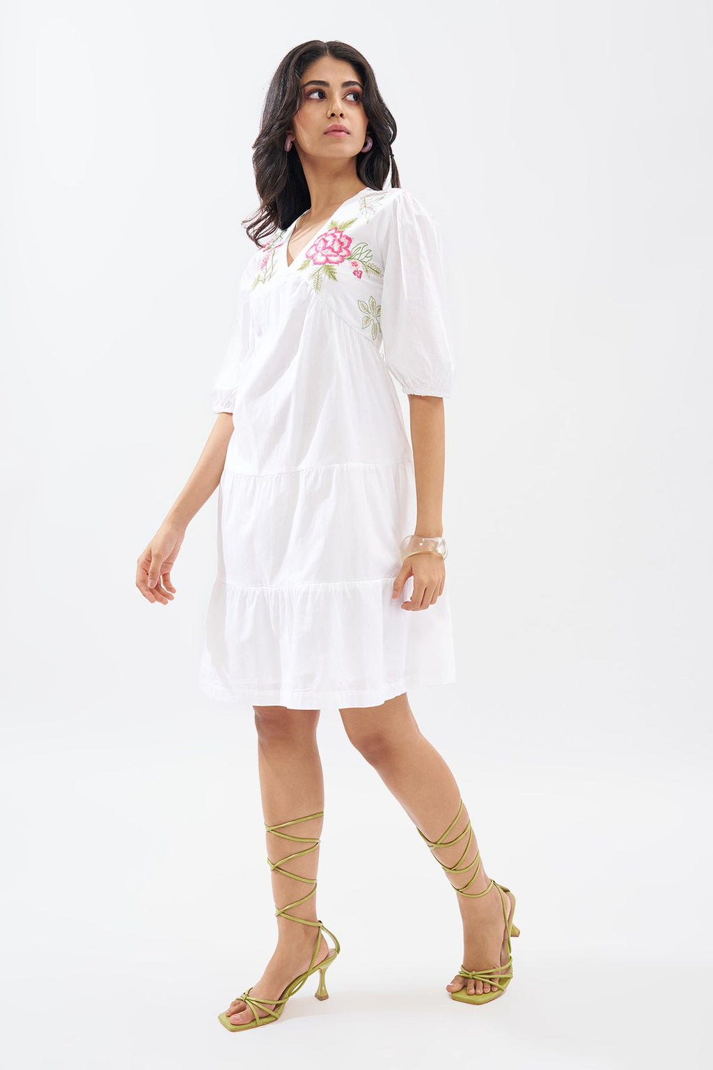 White Tiered Embroidered Dress