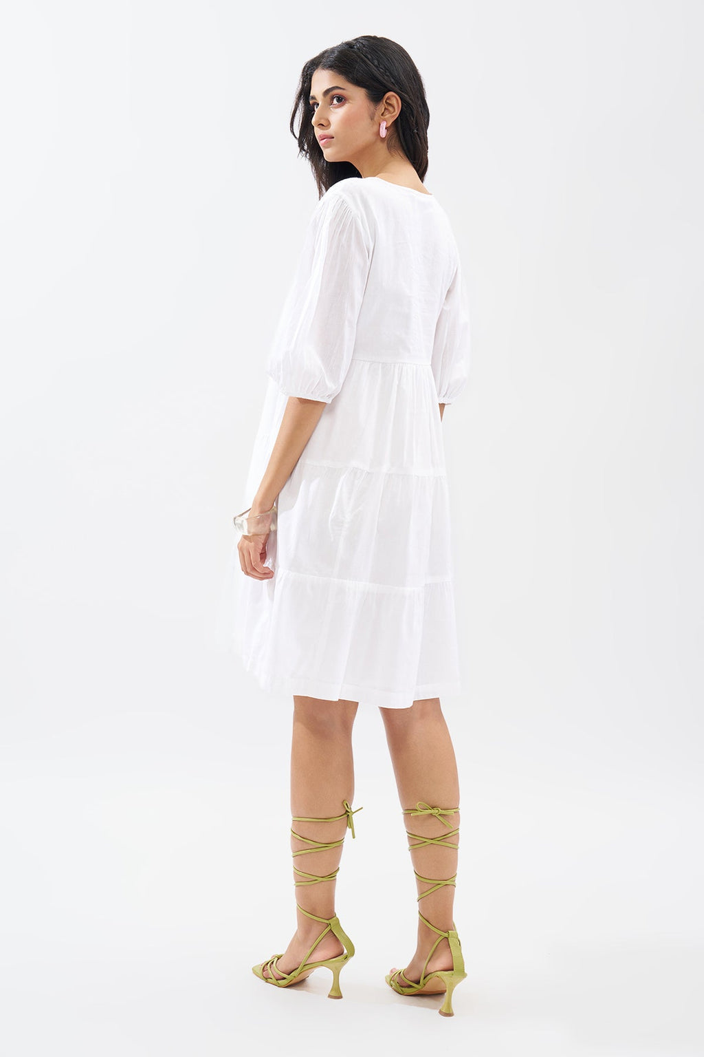White Tiered Embroidered Dress