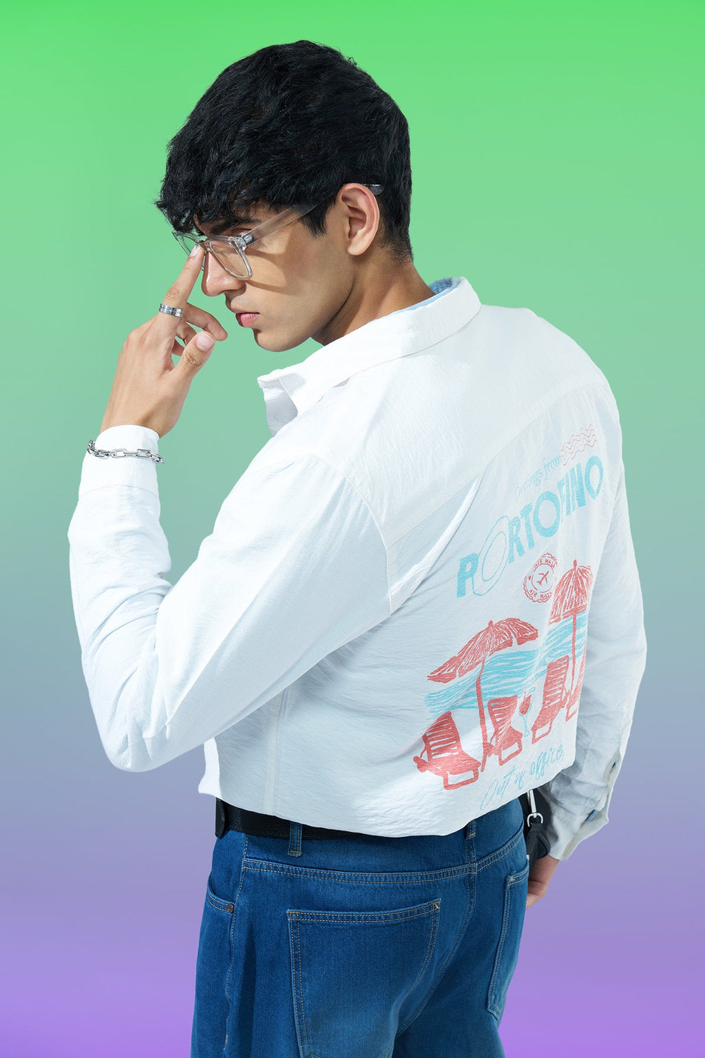 White Printed Regular Fit Casual Shirt