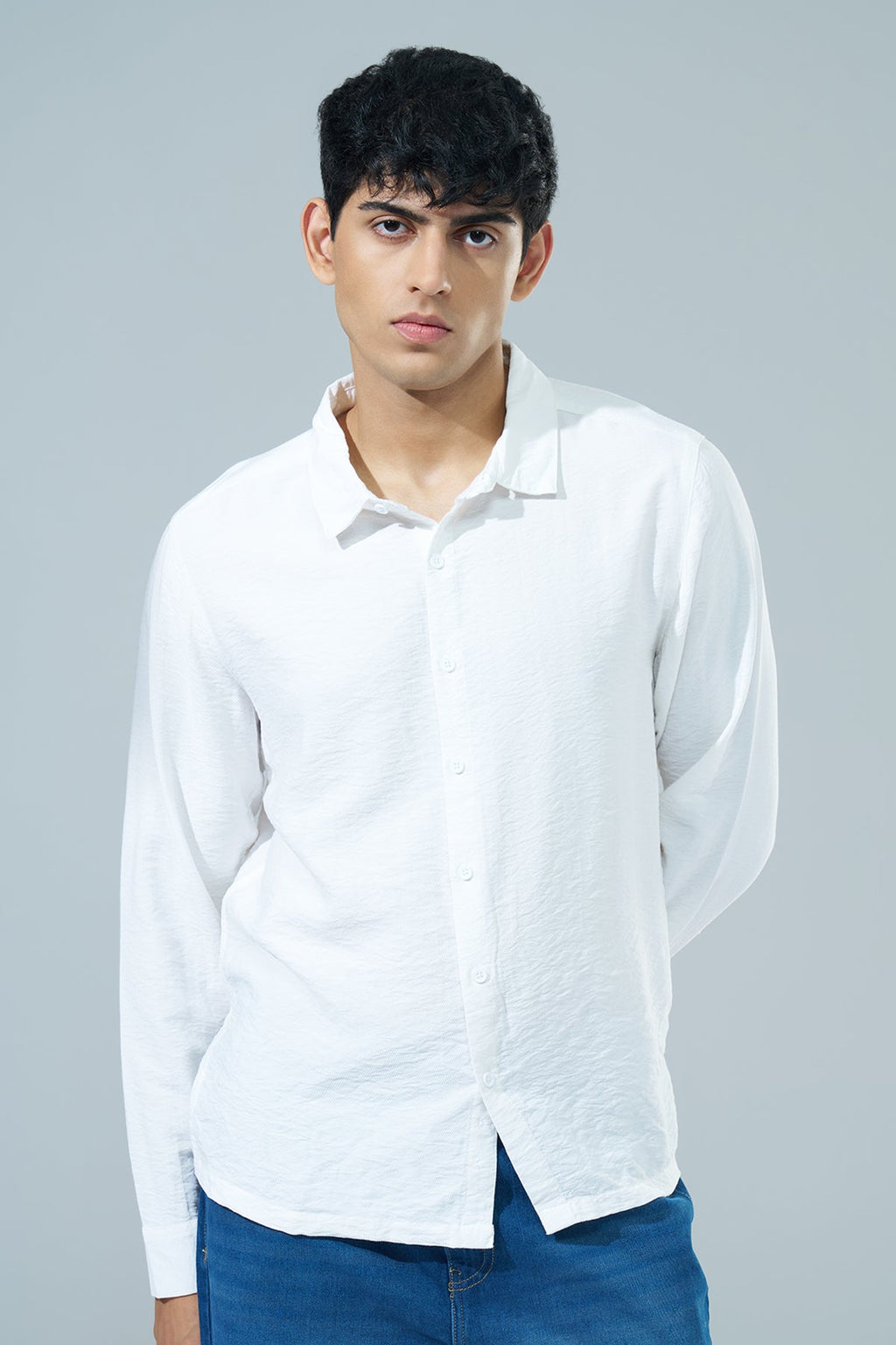 White Printed Regular Fit Casual Shirt