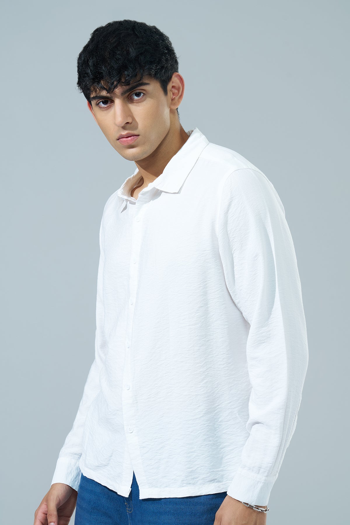 White Printed Regular Fit Casual Shirt