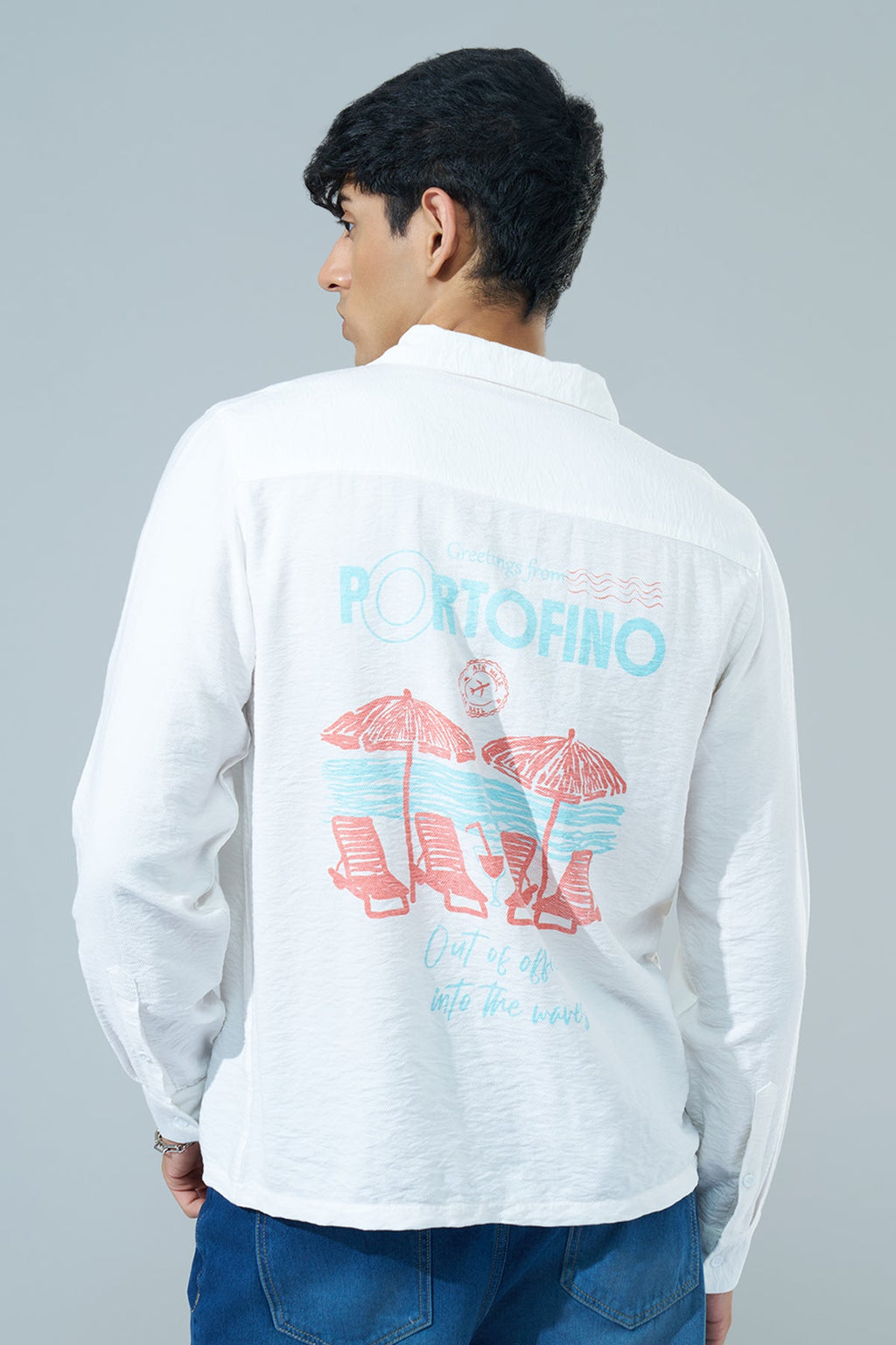 White Printed Regular Fit Casual Shirt