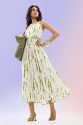 Sage Green Printed Sleeveless Tiered Dress
