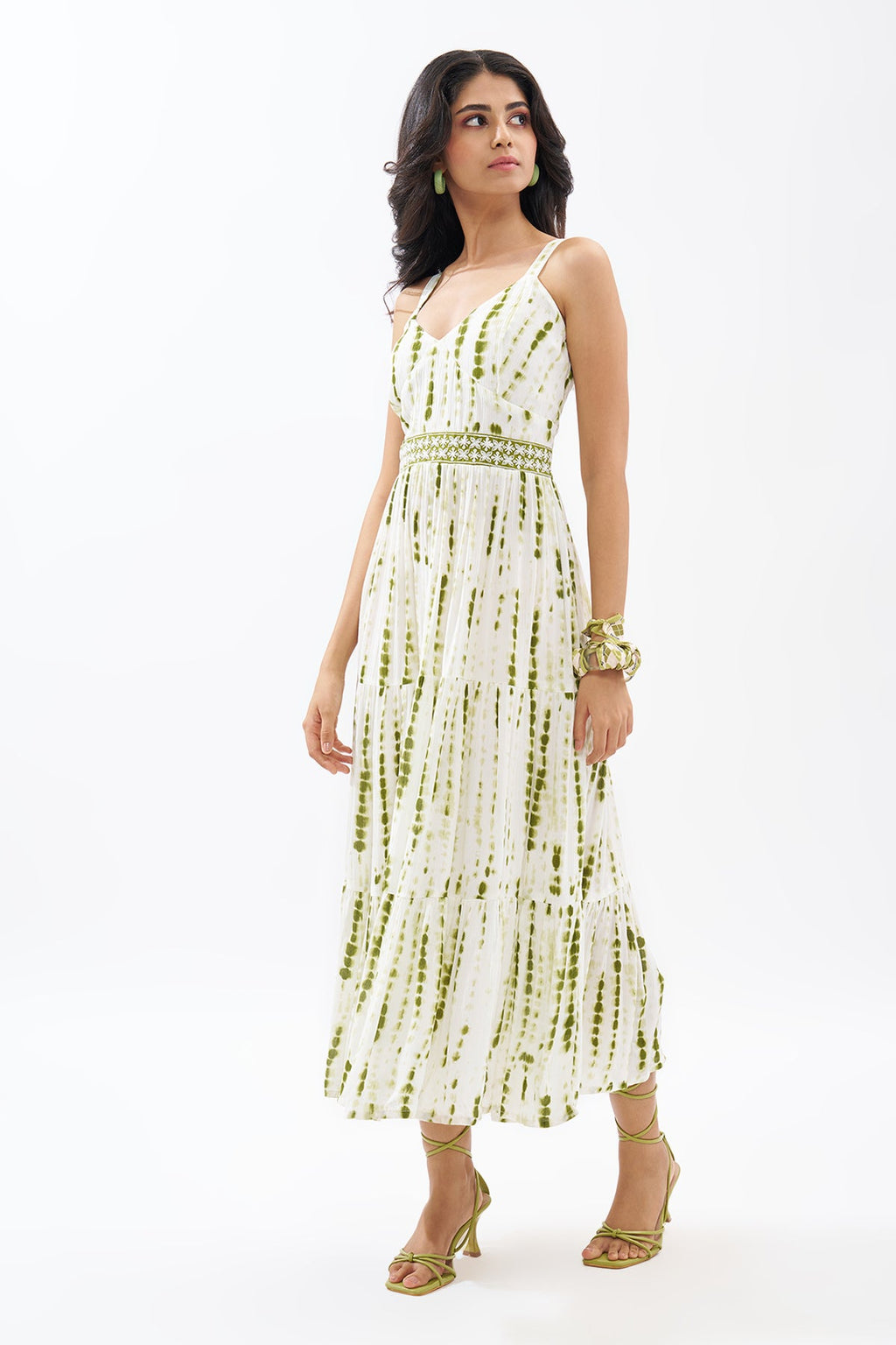 Sage Green Printed Sleeveless Tiered Dress