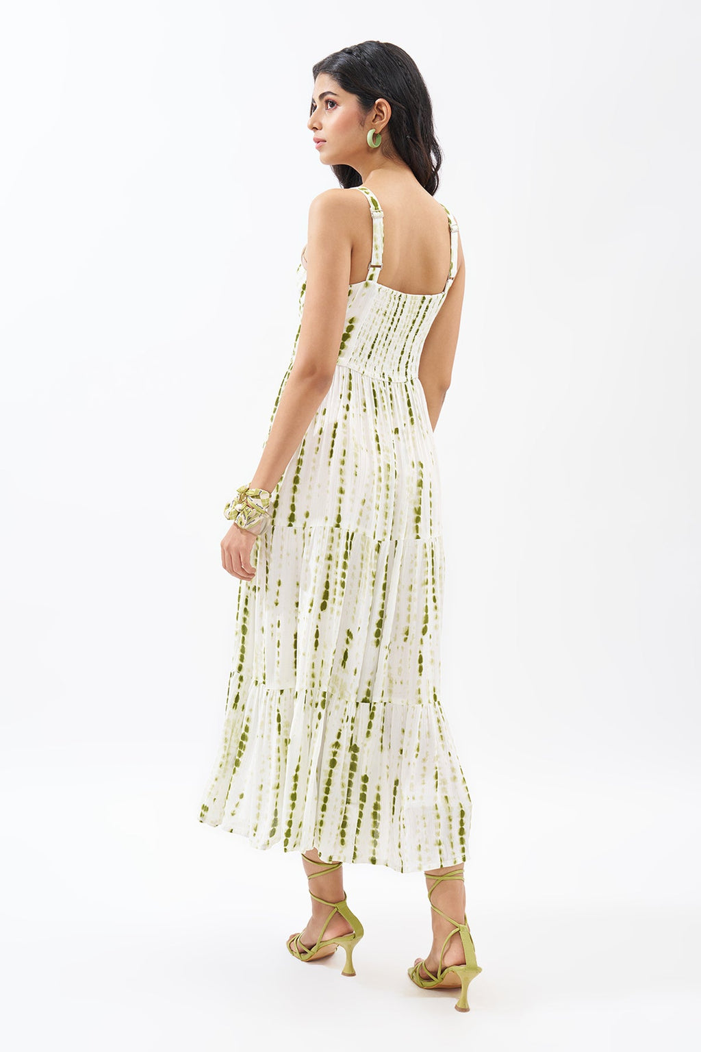 Sage Green Printed Sleeveless Tiered Dress