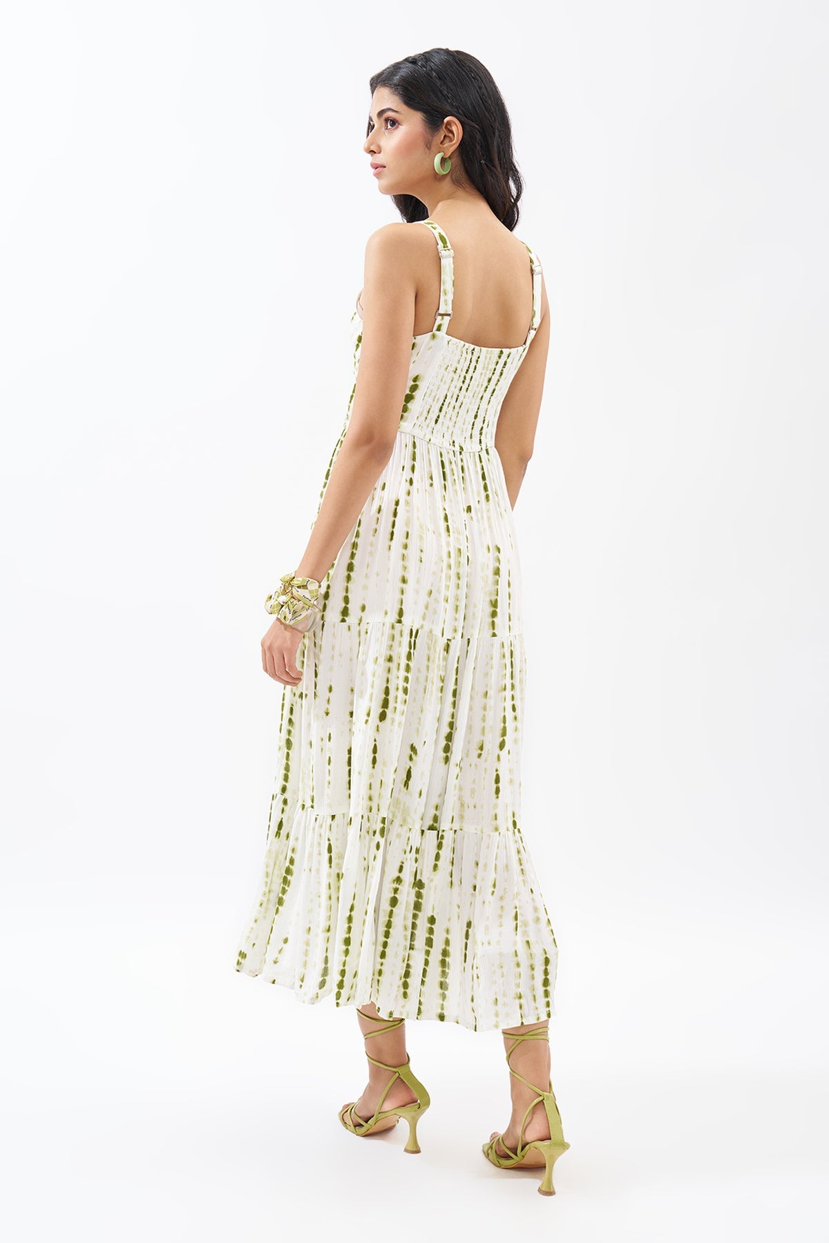 Sage Green Printed Sleeveless Tiered Dress