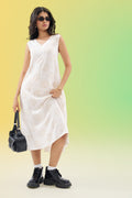 Ecru Motif Print Sleeveless Dress
