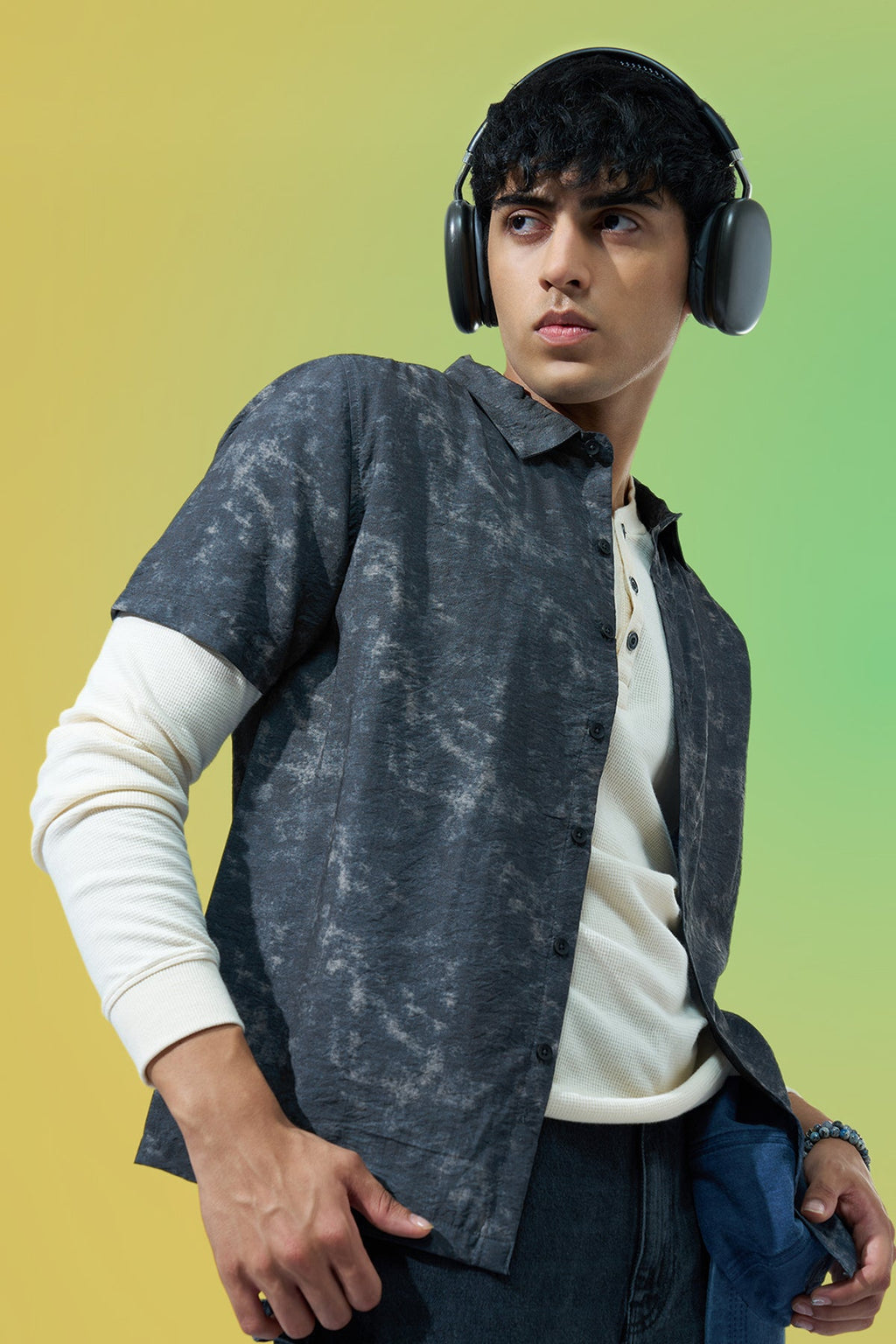 Charcoal Printed Regular Fit Casual Shirt