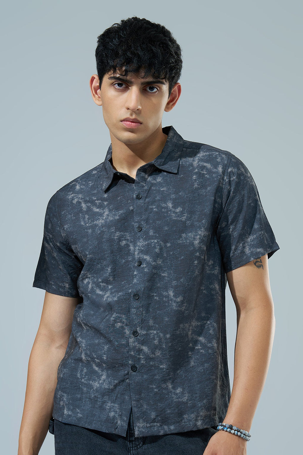 Charcoal Printed Regular Fit Casual Shirt