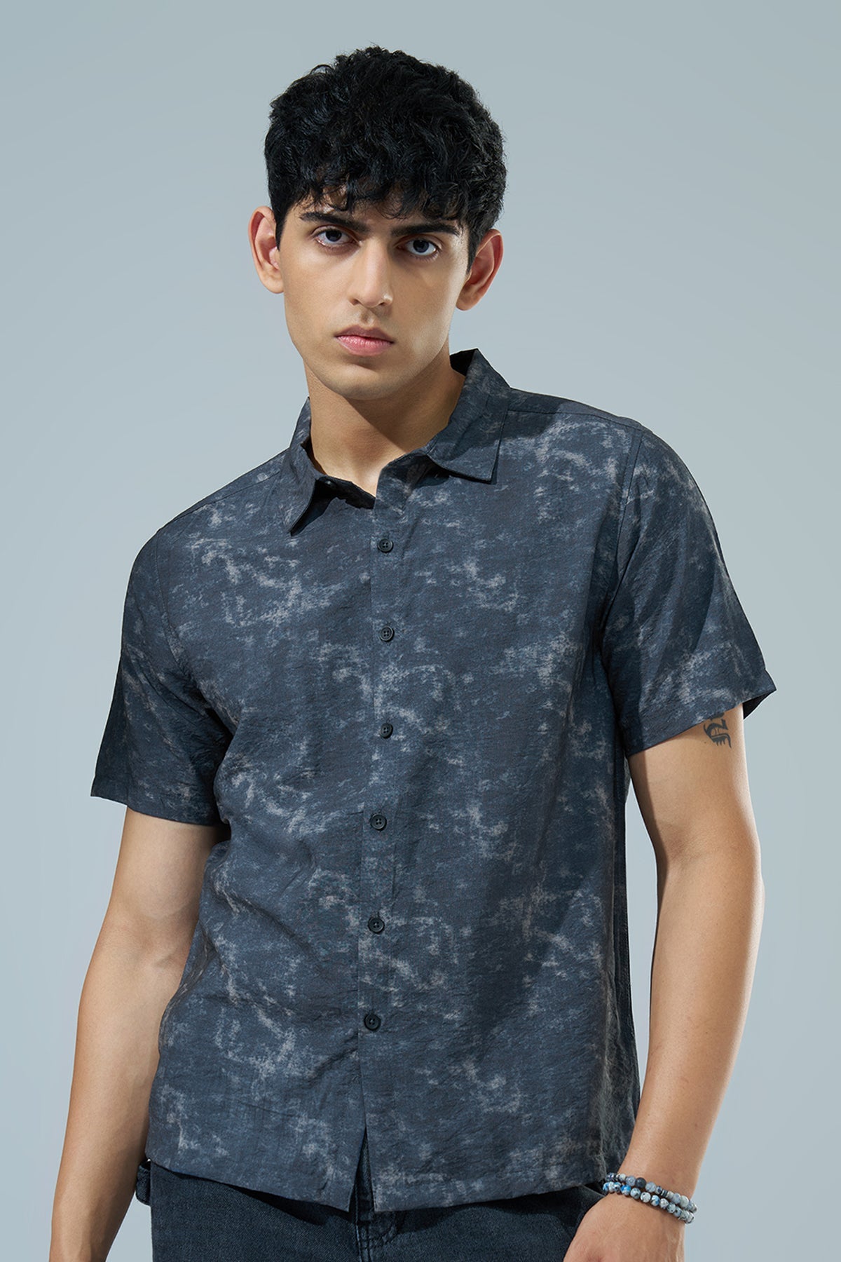 Charcoal Printed Regular Fit Casual Shirt