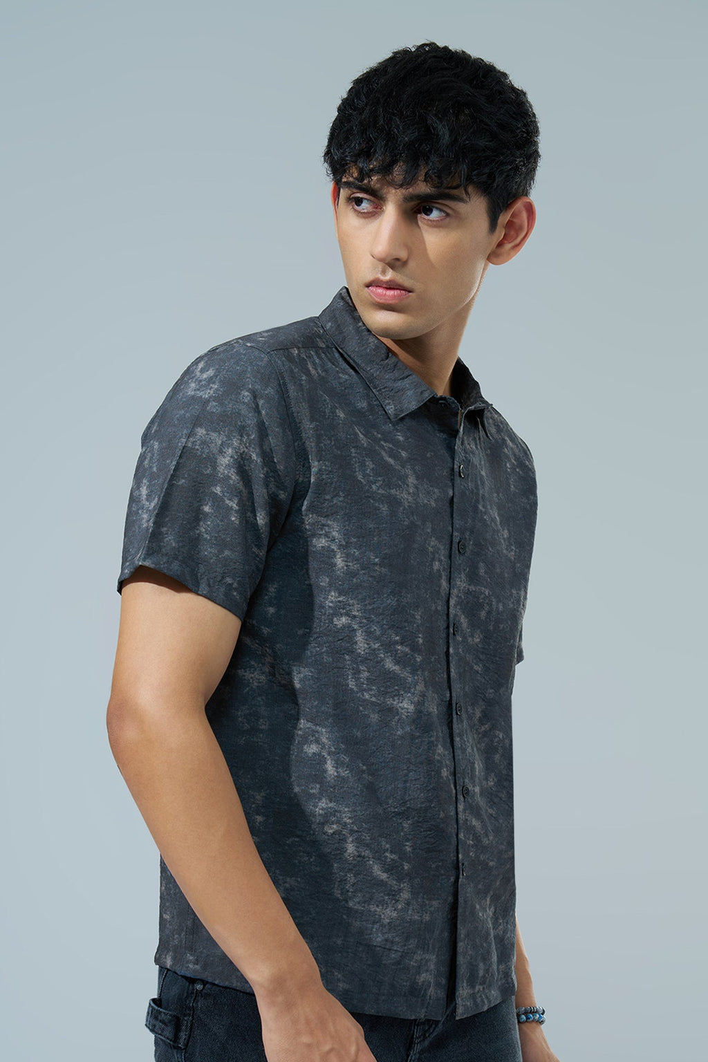 Charcoal Printed Regular Fit Casual Shirt